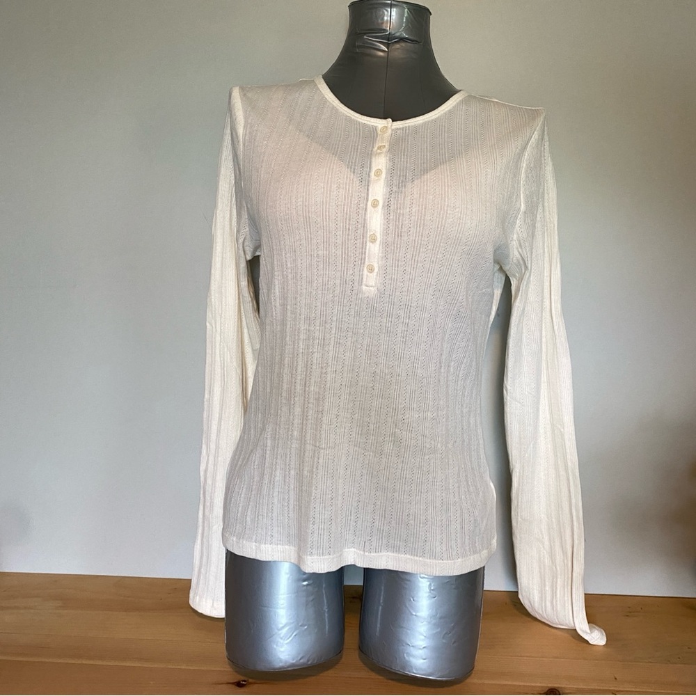 NWT GAP pointelle henley, cream, L